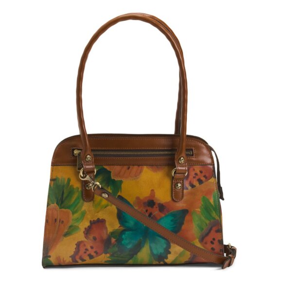 PATRICIA NASH Watercolor Butterfly Leather Calvi Floral Print Satchel